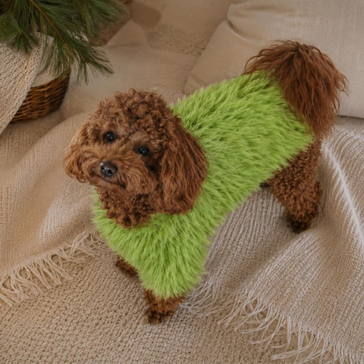 TailTailor® Handgestrickter Frühlings-Hundepullover aus Flauschgarn – Mit Herz-Motiv, Pastellfarben & Maßanfertigung